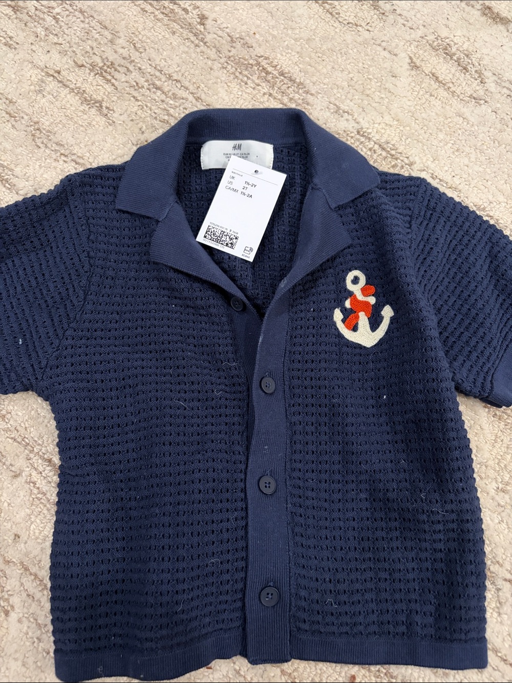 H&M Navy Blue Knit Polo Cardigan with Anchor Patch